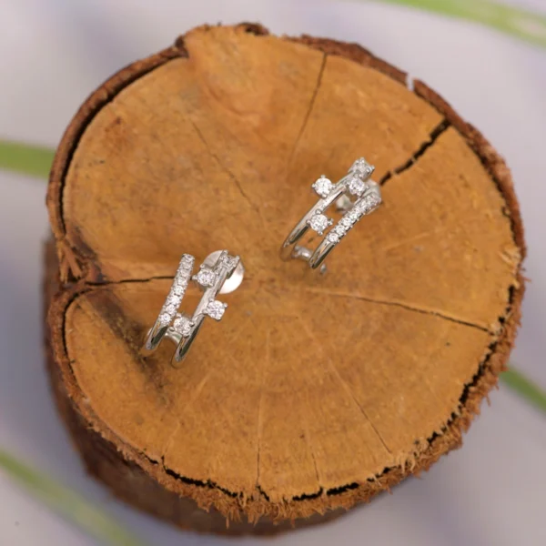 Top view of Double-Row CZ Bar Huggie Earrings 925 Silver