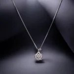 Close up of Captivating Dancing Stone Halo Necklace 925 Silver