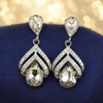 Close up of Glamorous Pear-Cut Chandelier Drop Earrings 925 Silver
