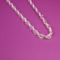 Close up of Grand Woven Rope Chain with Stardust Stations 925 Silver