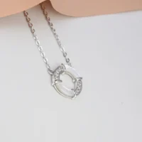 Close up of Luminous Mother of Pearl CZ Circle Necklace 925 Silver