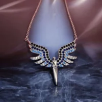 Close up of Majestic Pave CZ Phoenix Necklace 925 Silver