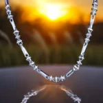 Close up of Modern Textured Bar and Ring Chain 925 Silver
