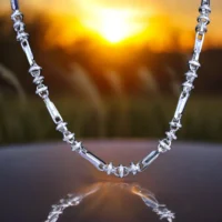Close up of Modern Textured Bar and Ring Chain 925 Silver
