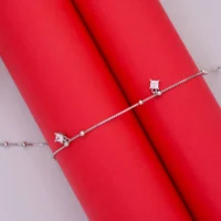 Close up of Princess-Cut CZ Dangle Anklets 925 Silver