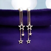 Home 41 Close up of Rose Gold Pearl Star Chain Drop Earrings 925 Silver
