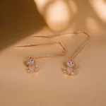 Close up of Rose Gold Teddy Bear Threader Earrings 925 Silver