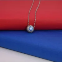 Close up of Royal Blue Pave Ball Necklace 925 Silver