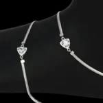 Close up of Sparkling CZ Heart Herringbone Anklets 925 Silver