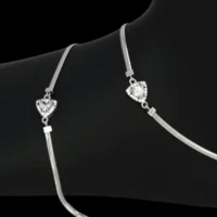Close up of Sparkling CZ Heart Herringbone Anklets 925 Silver
