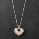 Close up of Sparkling Pave CZ Heart Necklace 925 Silver