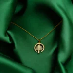 Close up of Sparkling Pave CZ Tree of Life Necklace Gold Polish 925 Silver