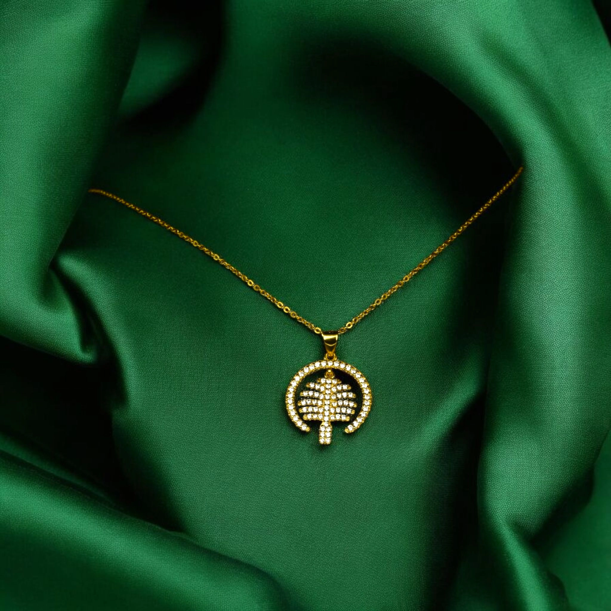 Sparkling Pave CZ Tree of Life Necklace – Gold Polish 925 Silver 1 Close up of Sparkling Pave CZ Tree of Life Necklace Gold Polish 925 Silver