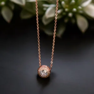 Sparkling Rose Gold Pave Ball Necklace – 925 Silver 27 Close up of Sparkling Rose Gold Pave Ball Necklace 925 Silver