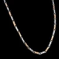 Close up of Textured Dual-Tone Barrel Link Chain Rose Gold Silver Finish