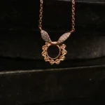 Close up of Whimsical Bunny Rabbit Necklace with CZ Ears Rose Gold Polish 925 Silver