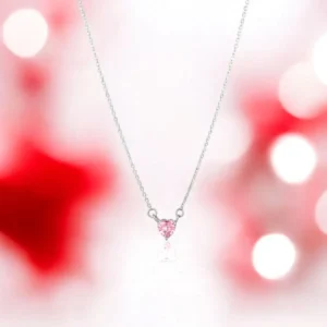 Dainty Pink Heart Solitaire Necklace – 925 Silver 23 Close up view of Dainty Pink Heart Solitaire Necklace 925 Silver