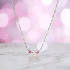 Dainty Pink White CZ Curved Bar Necklace – 925 Silver 24 Close up view of Dainty Pink White CZ Curved Bar Necklace 925 Silver