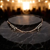 Close up view of Rose Gold Pearl Cluster Filigree Necklace 925 Silver