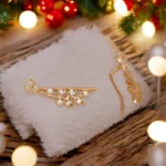 Close up with climber mechanism on display of Rose Gold Leaf Climber Earrings 925 Silver