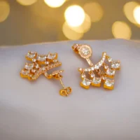 Close up with detailing highlight of Rose Gold CZ Chandelier Drop Earrings 925 Silver