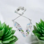 Close up with locking mechanism on display of Bohemian Multi-Color Leaf Drop Earrings 925 Silver