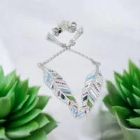Close up with locking mechanism on display of Bohemian Multi-Color Leaf Drop Earrings 925 Silver