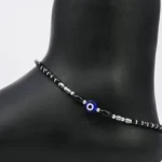 Close up of Protective Black Bead Nazariya Anklets 925 Silver