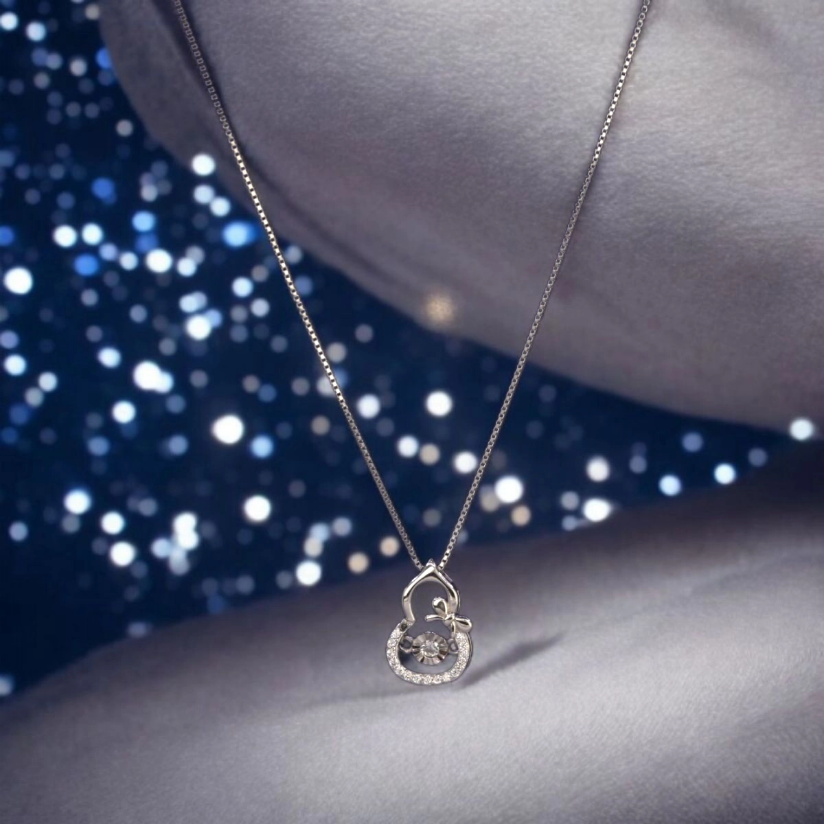 Intertwined Swirl Necklace with Dancing CZ – 925 Silver 2 Full length display of Intertwined Swirl Necklace with Dancing CZ 925 Silver