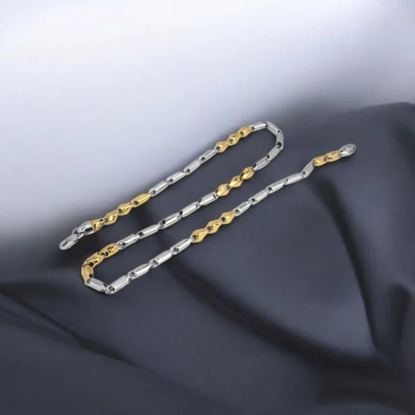 Full length display of Modern Dual-Tone Statement Chain 925 Silver and Gold Finish