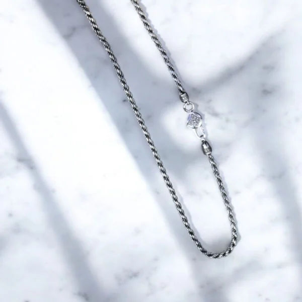 Full length view with locking mechanism display of Sparkling Diamond-Cut Rope Chain 925 Silver