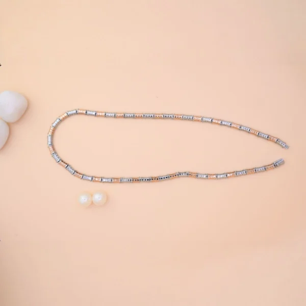 Full length view of Artistic Dual-Tone Mosaic Chain Rose Gold and Silver