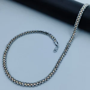 Bold Dual-Tone Beaded Box Chain – Rose Gold 925 Silver 20 Full length view of Bold Dual-Tone Beaded Box Chain Rose Gold 925 Silver