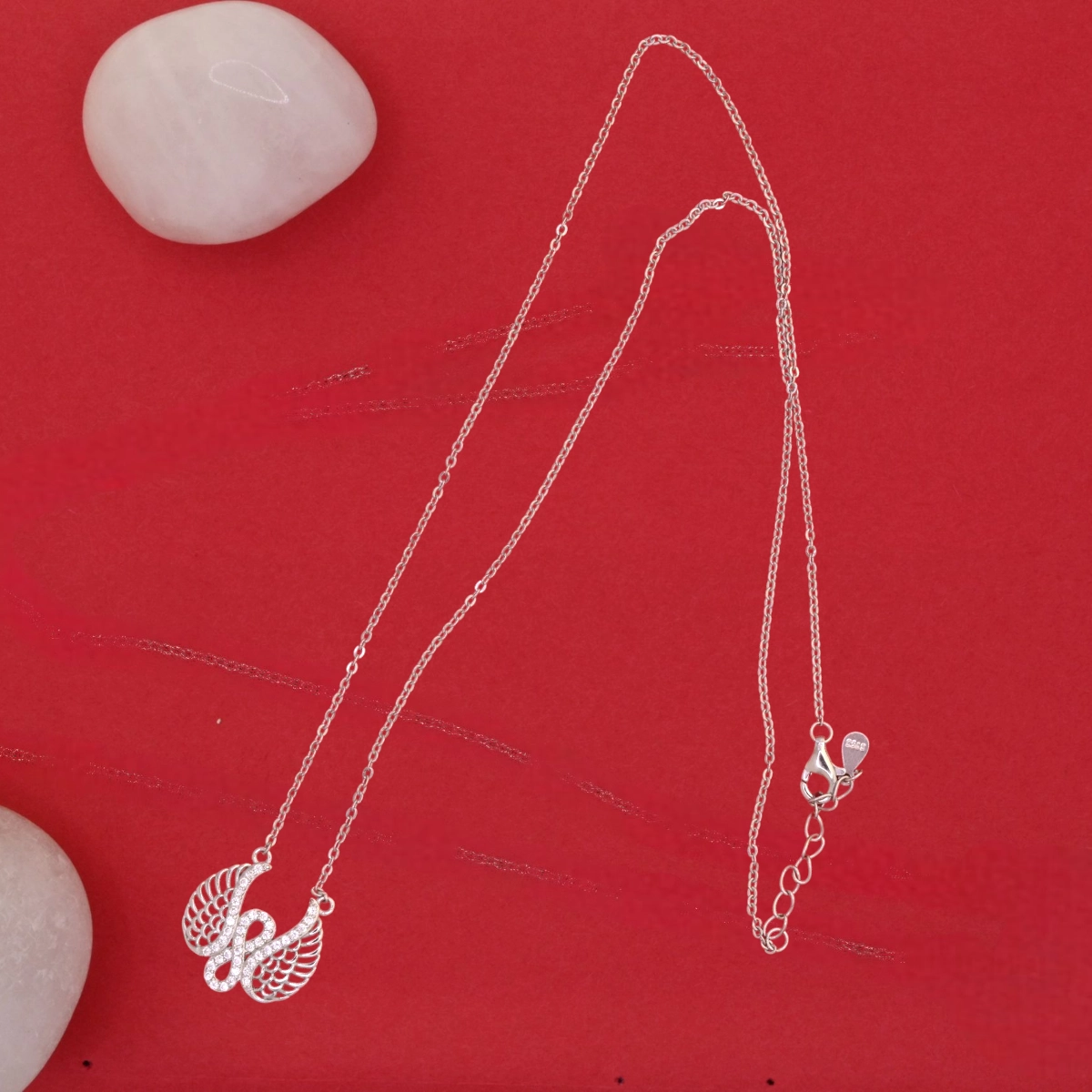 Sparkling Pave CZ Angel Wing Necklace – 925 Silver 3 Full length view of Sparkling Pave CZ Angel Wing Necklace 925 Silver