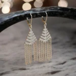 Hanging view of Art Deco CZ Tassel Earrings 925 Silver