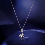 Hanging view of Graceful Pave CZ Swan Necklace 925 Silver