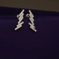 Hanging view of Modern Zigzag Pave CZ Ear Climbers 925 Silver