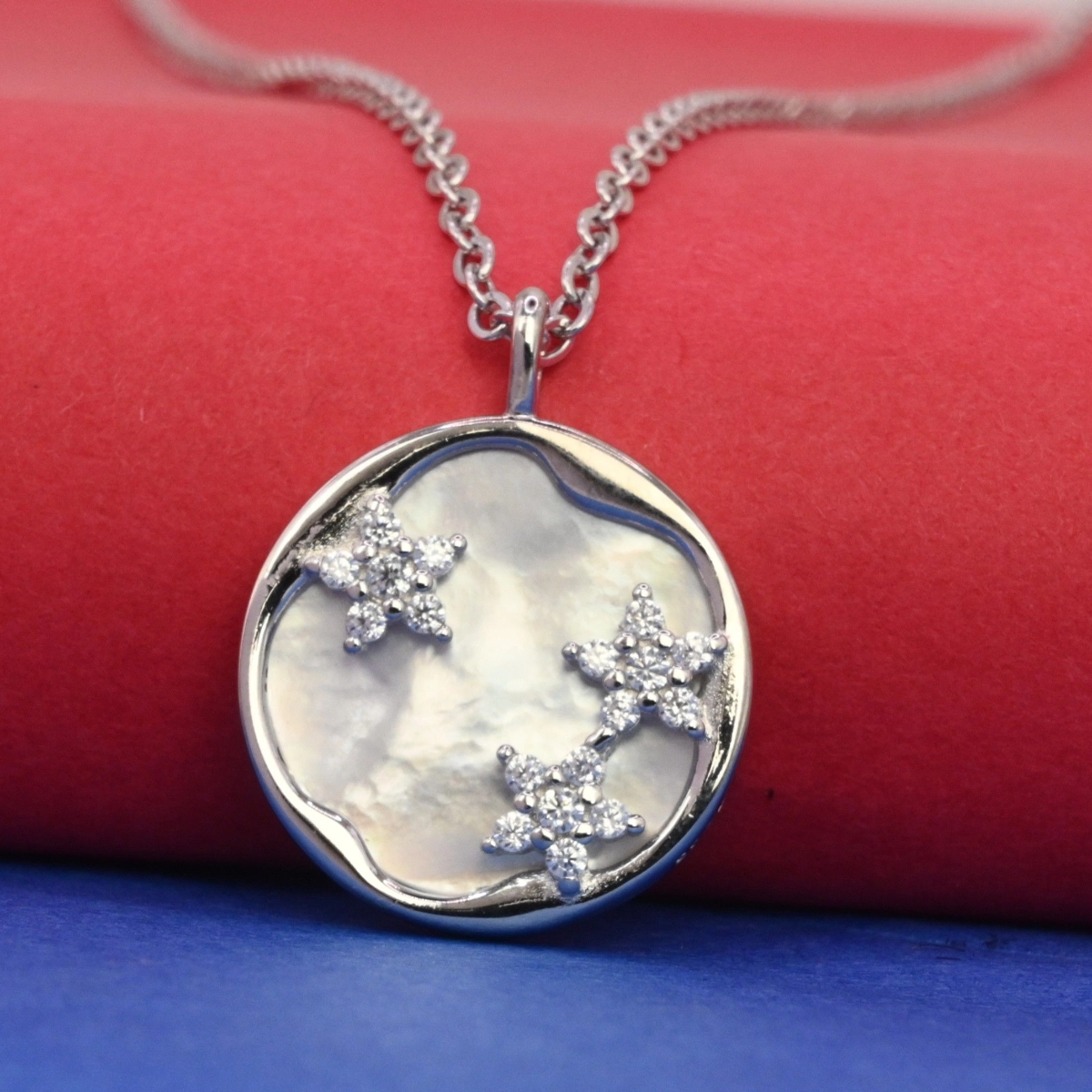 Celestial Starry Night MOP CZ Necklace – 925 Silver 2 Locket close up of Celestial Starry Night MOP CZ Necklace 925 Silver