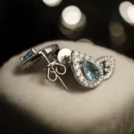 Locking mechanism of Blue Pear-Cut CZ Halo Stud Earrings 925 Silver