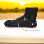 Mannequin leg display of Chic Evil Eye Charm Anklets 925 Silver