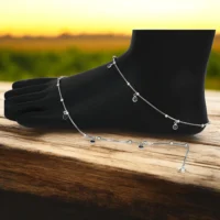 Mannequin leg with anklet on display of Minimalist Black Evil Eye Anklets 925 Silver