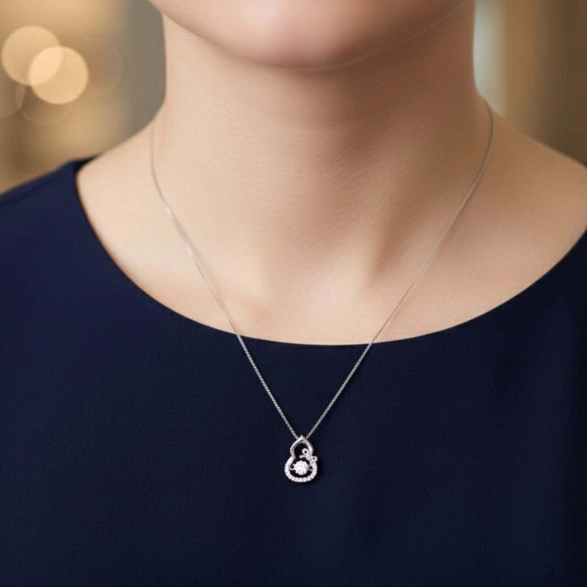 Intertwined Swirl Necklace with Dancing CZ – 925 Silver 3 Model wearing Intertwined Swirl Necklace with Dancing CZ 925 Silver