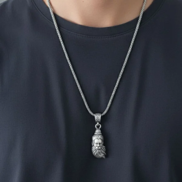 Model wearing Intricate Lord Hanuman Locket with Popcorn Chain 925 Silver