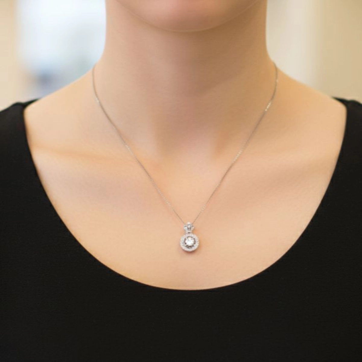 Royal Crown CZ Pendant Necklace – 925 Silver 3 Model wearing Royal Crown CZ Pendant Necklace 925 Silver