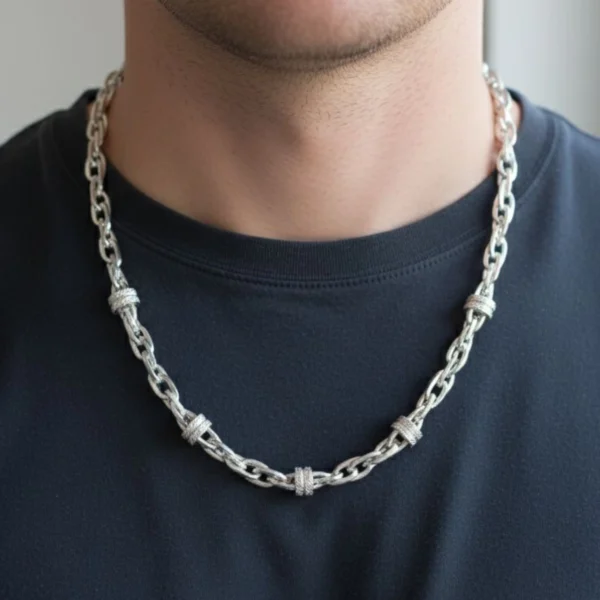 Model wearing Royal Link Statement Chain with Stardust Finish 925 Silver