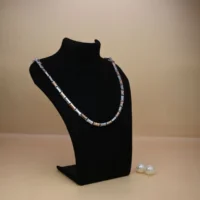 On bust display of Artistic Dual-Tone Mosaic Chain Rose Gold and Silver