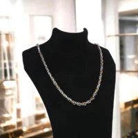 On bust display of Dual-Tone Byzantine Weave Chain Rose Gold and Silver