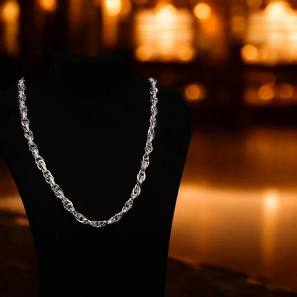 On bust display of Grand Woven Rope Chain with Stardust Stations 925 Silver
