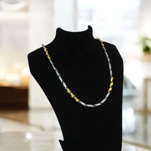 On bust display of Modern Dual-Tone Statement Chain 925 Silver and Gold Finish