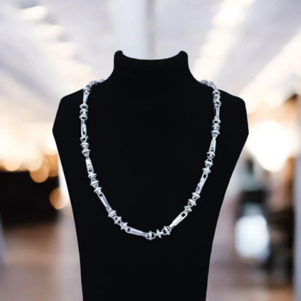 On bust display of Modern Textured Bar and Ring Chain 925 Silver